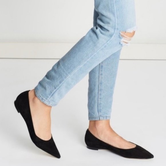 Sam Edelman Sally Black Suede Ballet Flat Shoes Pointed Toe Leather Loafers 7.5 - Picture 3 of 8